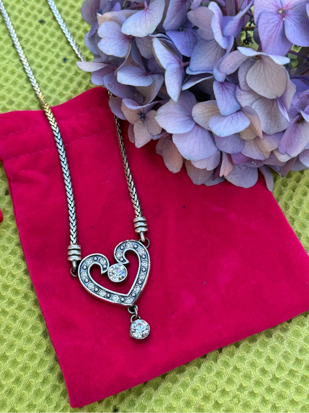 Brighton Silver Heart Pendant Necklace with Clear Crystals
